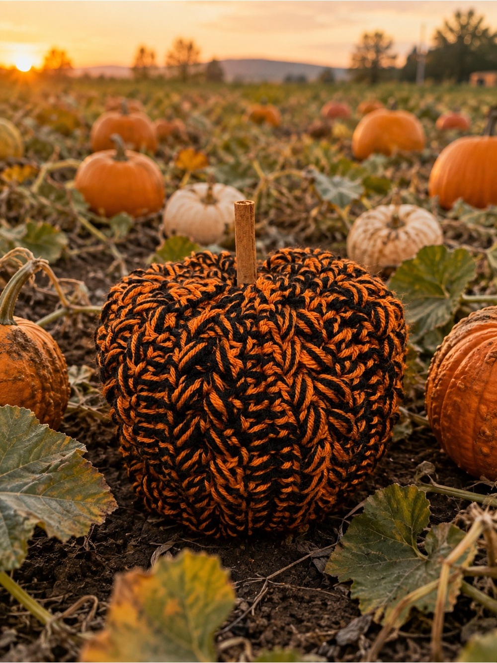 Handmade Crochet Pumpkin Black & Orange Halloween Fall Tabletop Decor